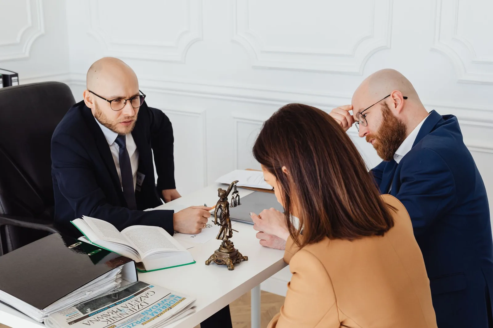 Attorney consulting a couple in a law office
