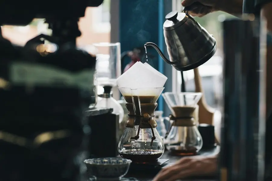 Barista brewing coffee